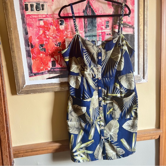 Naif Tropical Palm Leaf Sundress Button Front Pockets Women Plus Size 2X Dress - Picture 1 of 13